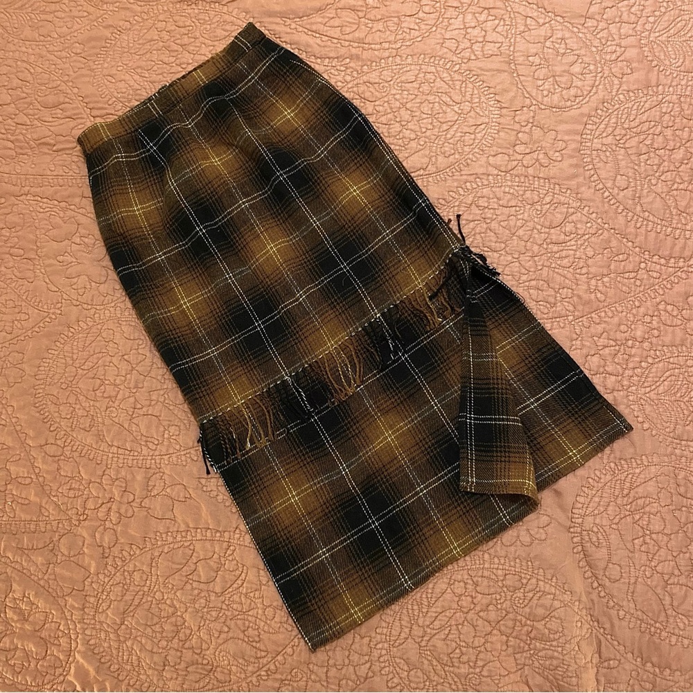 Vintage Lucille Black/Brown Plaid Fringe 70s/80s Skirt